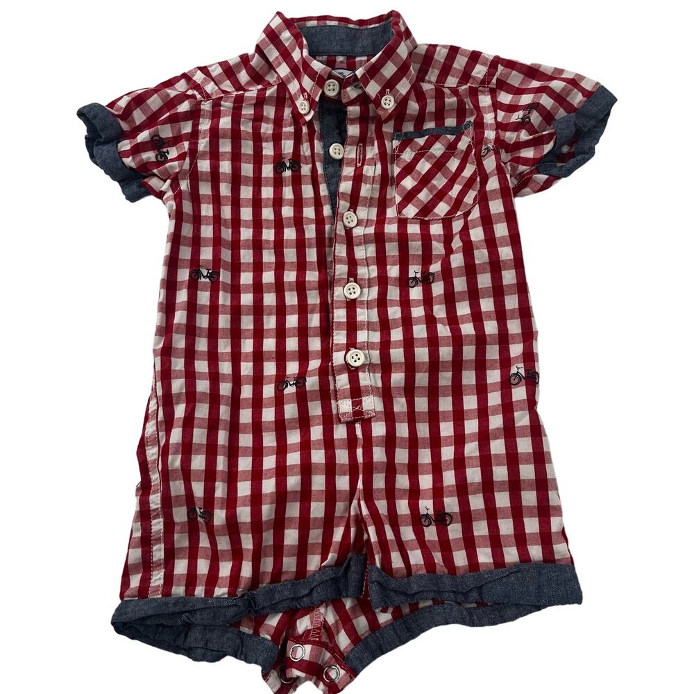 Kitestrings by Hartstrings Button Front One Piece Short Sleeve Red Gingham 6-9M